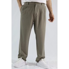 Viskon Karışımlı Çift Pileli Baggy Fit Erkek Kumaş Pantolon | Ventov Haki - Xl