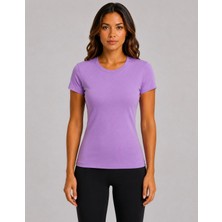 Axxel Kadın Mor Likralı Süprem Slim Fit T-SHIRT-D232