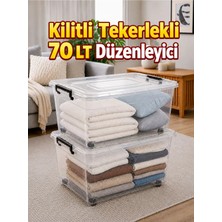 Loremp 2’li Set 70 Lt Kilitli Tekerlekli Saklama Kutusu Şeffaf Düzenleyici Kutu Battaniye Yorgan Oyuncak Depolama Kabı