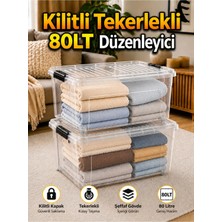 Loremp 2 Ad. 80 Lt Tekerlekli Şeffaf Saklama Kutusu Kilitli Kapaklı Büyük Boy Depolama ve Düzenleyici Kutu