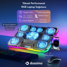 Dossimo Nitro Rgb Işıklı 9 Fanlı LCD Göstergeli 2 USB Girişli Yükselebilen Notebook Soğutucu S24