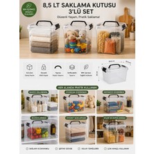 Loremp 9 Litre Kulplu Kilitli Şeffaf Saklama Kutusu 3’lü Set – Istiflenebilir Çok Amaçlı Organizer ve Depolama Kutusu