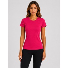Axxel Kadın Fuşya Pembesi Likralı Süprem Slim Fit T-SHIRT-D232
