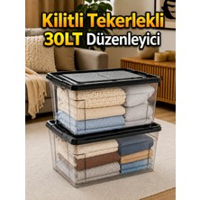 Loremp 2 Adet 30 Lt Kilitli Kapaklı Şeffaf Saklama Kutusu | Orta Boy Düzenleyici Depolama Kutusu