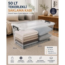 Loremp 49 Litre Tekerlekli Kilitli Şeffaf Saklama Kutusu – Büyük Boy Depolama ve Düzenleme Kabı 2 Adet