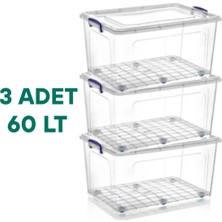 Loremp Tekerlekli Kilitli Saklama Kutusu 60 Litre 3 Adet Tekerlekli Saklama Kabı Depolama Düzenleyici