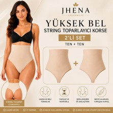 Jhena 2 Adet Ten Rengi Yüksek Bel Lazer Kesim String Korse, Kadın Korse, Kadın Iç Giyim