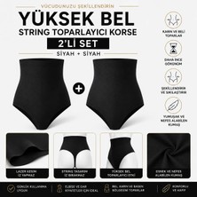Jhena 2 Adet Siyah Yüksek Bel Lazer Kesim String Korse, Göbek Toparlayıcı Kadın Korse
