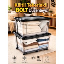 Loremp 2 Adet 80 Lt Kilitli Kapaklı Şeffaf Saklama Kutusu | Büyük Boy Düzenleyici Depolama Kutusu