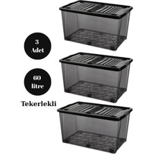 Loremp Depolama Saklama Kutusu Düzenleyici Tekerlekli Kilitli Saklama Kabı 3 Adet 60 Lt Antrasit