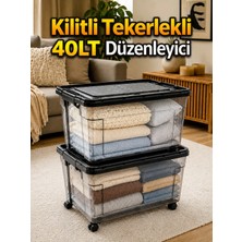 Loremp 2 Adet 40 Lt Kilitli Kapaklı Şeffaf Saklama Kutusu | Büyük Boy Düzenleyici Depolama Kutusu