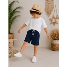 Luniva Butik Erkek Çocuk Basic Yazlık Alt Üst Takım – Beyaz Tişört & Şort Takımı (Bej / Lacivert / Siyah)