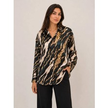 Rouge Basic Leopar Saten Gömlek