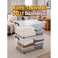 Loremp 2’li Set 72 Lt Kilitli Tekerlekli Saklama Kutusu Şeffaf Düzenleyici Kutu Battaniye Yorgan Oyuncak Depolama Kabı
