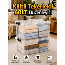 Loremp 2 Ad. 60 Lt Tekerlekli Şeffaf Saklama Kutusu Kilitli Kapaklı Büyük Boy Depolama ve Düzenleyici Kutu