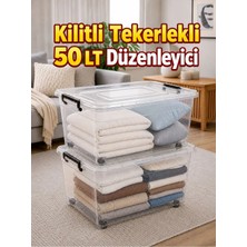 Loremp 49 Litre Tekerlekli Kilitli Şeffaf Saklama Kutusu – Büyük Boy Depolama ve Düzenleme Kabı 2 Adet