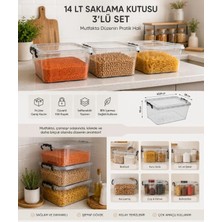 Loremp 15 Litre Kilitli Şeffaf Saklama Kutusu 3’lü Set – Istiflenebilir Kapaklı Düzenleme ve Depolama Kutusu