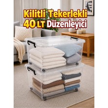 Loremp 2’li Set 40 Lt Kilitli Tekerlekli Saklama Kutusu Şeffaf Düzenleyici Depolama Kutusu