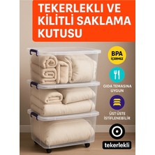 Loremp 55 Lt Saklama Kutusu Kilitli Tekerlekli 3 Adet Organizer-Şeffaf