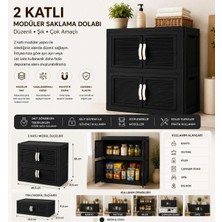 Loremp 2 Katlı Modüler Plastik Saklama Dolabı Kapaklı Düzenleyici Dolap Siyah