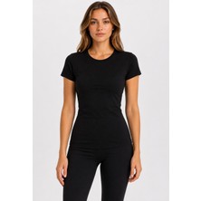 Axxel Kadın Siyah Likralı Süprem Slim Fit T-SHIRT-D232