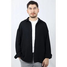 Keten Dokulu Relaxed Fit Erkek Gömlek | Ventov Siyah - M