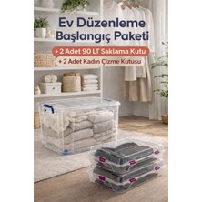Loremp 80 Lt Tekerlekli Şeffaf Kilitli Saklama Kutusu 2 Adet + 2 Adet Kadın Çizme Kutusu Ev Düzenleme