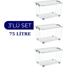 Loremp Tekerlekli Saklama Kutusu 75 Litre Şeffaf 3 Adet Saklama Kabı Mutfak/banyo Çok Amaçlı