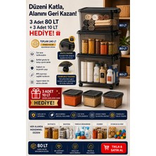 Loremp 3’lü 80 Lt Tekerlekli Saklama Kutusu + 3 Adet 10 Lt Hediye Kilitli Kapak Şeffaf Kutu