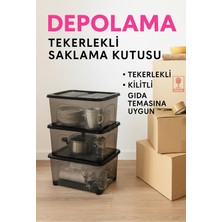 Loremp 80 Lt Tekerlekli Saklama Kutusu (3'lü Set) - Kilitli, Gıda Temasına Uygun, Şeffaf Depolama Kutusu