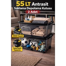 Loremp 60 Lt Antrasit Saklama Kutusu – Kilitli Kapaklı, Tekerlekli Depolama Kutusu (2 Adet)