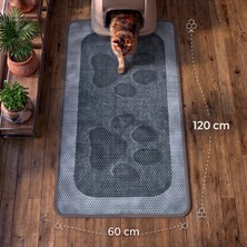Sogood Concept XXL - Gri Büyük Pati Baskılı Petek Dokulu Kedi Kumu Yakalama Paspası - 60 x 120 cm