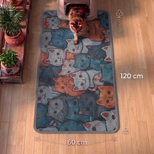 Uygur Home Xxl - Chibi Kediler 2 Temalı Petek Dokulu Kedi Kumu Yakalama Paspası - 60X120 cm