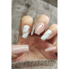 Easy Beauty Nude 24 Adet Simli Küt Takma Tırnak Seti Desenli. Yapıştırıcı Bant Hediyeli W1498