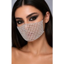 Zurafa Shop Gümüş Renk Taşlı ve Inci Detaylı Dansöz Maskesi - Şık Oryantal Yüz Peçesi