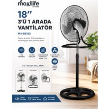 maxilife Breeze MX-BS180 18" 3’ü 1 Arada Sanayi Tipi Ayaklı Vantilatör 65W 3 Kademeli Güçlü Serinletici