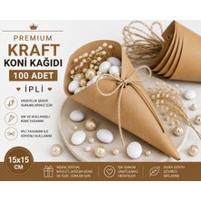 Orbak Kağıt Premium Kraft Koni Kağıdı 100 Adet | Ipli Hediyelik Ikram ve Şeker Sunum Külahı