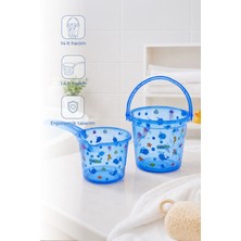 Babyjem Şeffaf Kova & Maşrapa Set Mavi Desenli