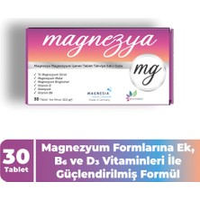 Magnezya 30 Tablet – Magnezyum Bisglisinat, Sitrat, Malat, B6 Vitamini (P5P), D3 ve Selenyum Takviyesi