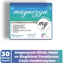 Magnezya 30 Bitkisel Kapsül – Magnezyum Bisglisinat, Sitrat, Vitamin D3, B6 (P5P) ve Selenyum