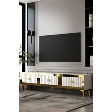 Dekortis Home Dekor 180DHDTS4BA Lina Pleksi Lazer Desen Tv Sehpası Beyaz-Altın