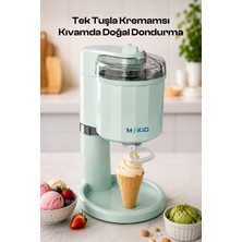 Mkio Dondurma Makinesi - Otomatik Karıştırma Sistemi - Evde Külahlı Kolay Dondurma Hazırlama ,20-25 Dakikada Pratik Servis - Ev Tipi Kullanımı İçin Kompakt Tasarım - BPA’sız Çelik ve Geniş Hazne