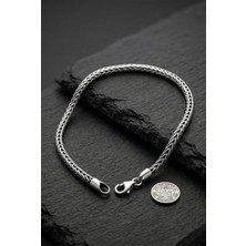 Roza Silver 925 Ayar Gümüş Erkek Bileklik - Oksitli El Örgüsü Tilki Kuyruğu Zincir Model