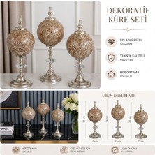 Volix Dizayn Lüks 3’lü Dekoratif Küre Biblo Seti Kristal Detaylı Gümüş Renk Salon Konsol Masa Süsü Modern Ev Dekorasyonu