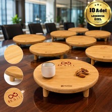 BK Gift Logonuza Özel 10 Adet Ayaklı Bambu Sunumluk 24X24X6,5 cm Kurumsal Sunum Tepsisi