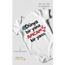 Morivo Kids Dünya Bir Yana, Amcam Bir Yana Kısa Kollu Bebek Body %100 Pamuk
