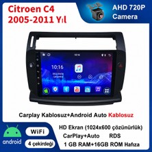 Conio Citroen C4 2005-2011 Yıl  Uyumlu 1gb Ram 16GB Rom Hafıza Android Kablosuz Carplay Navigasyon Multimedya 9 Inç Ekran Hediye Görüş Kamerası Hediye Çerçevesi