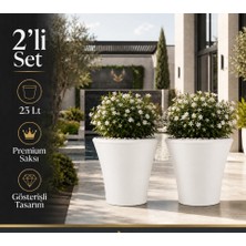 Hep İndirimli Beton Görünümlü Premium Plastik Saksı 38CM 23LT 2li Set