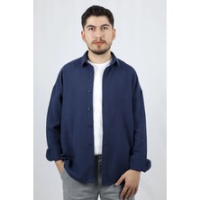 Keten Dokulu Relaxed Fit Erkek Gömlek | Ventov Lacivert - L