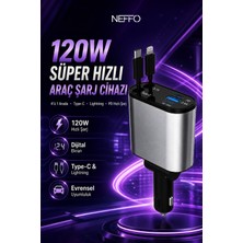 Neffo 120W 4'ü 1 Arada • Type-C • Lightning • Pd Hızlı Şarj • Dijital Voltaj Göstergesi